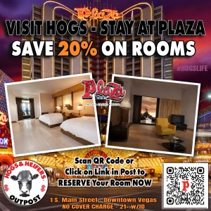 🏨✨ Downtown Vegas is calling! ✨🏨
Whether you're riding into town for the party or just need a place to crash after dancing on the bar at Hogs & Heifers OUTPOST, the Plaza Hotel & Casino has your back—with 20% OFF rooms!
📍 1 S. Main Street — NO COVER, 21+ w/ID
🛏️ Modern rooms, neon views, and a whole lotta #HOGSLIFE
📲 Scan the QR or hit this link: https://go.plazahotelcasino.com/3LKtvqy?r=qr to make your reservations NOW! 
Visit Hogs. Stay at Plaza. Live the legend.